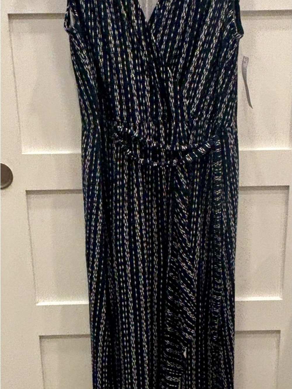 Loveappella Navy and White Striped Sleeveless Wrap Maxi Dress - Picture 2 of 6